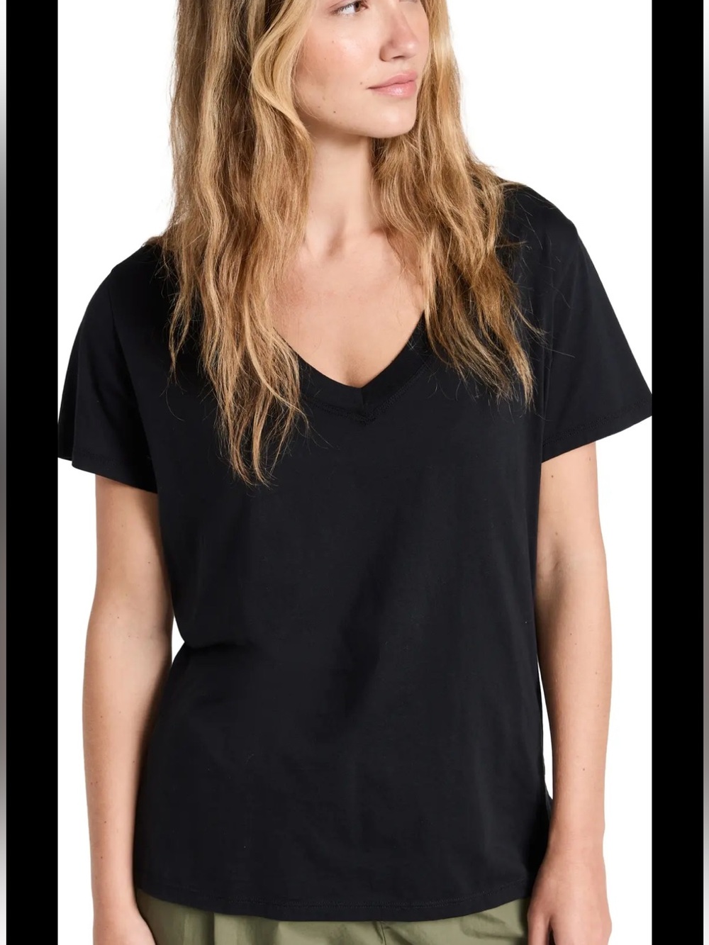 AYR Black Vito V-Neck Short Sleeve Tee Size XS Quiet Luxury Elevated Basic Soft